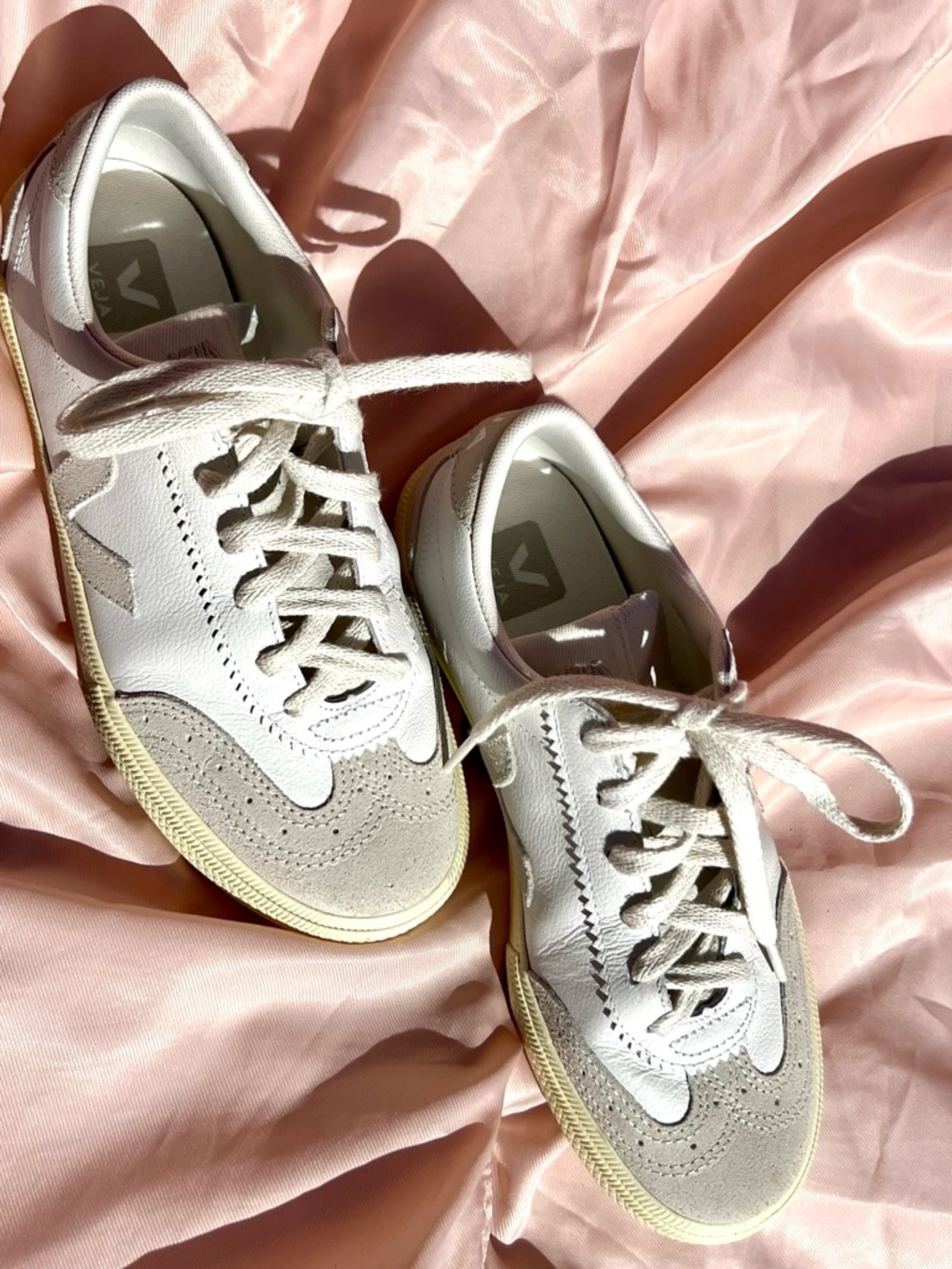 Veja White and Light Gray Leather Sneakers